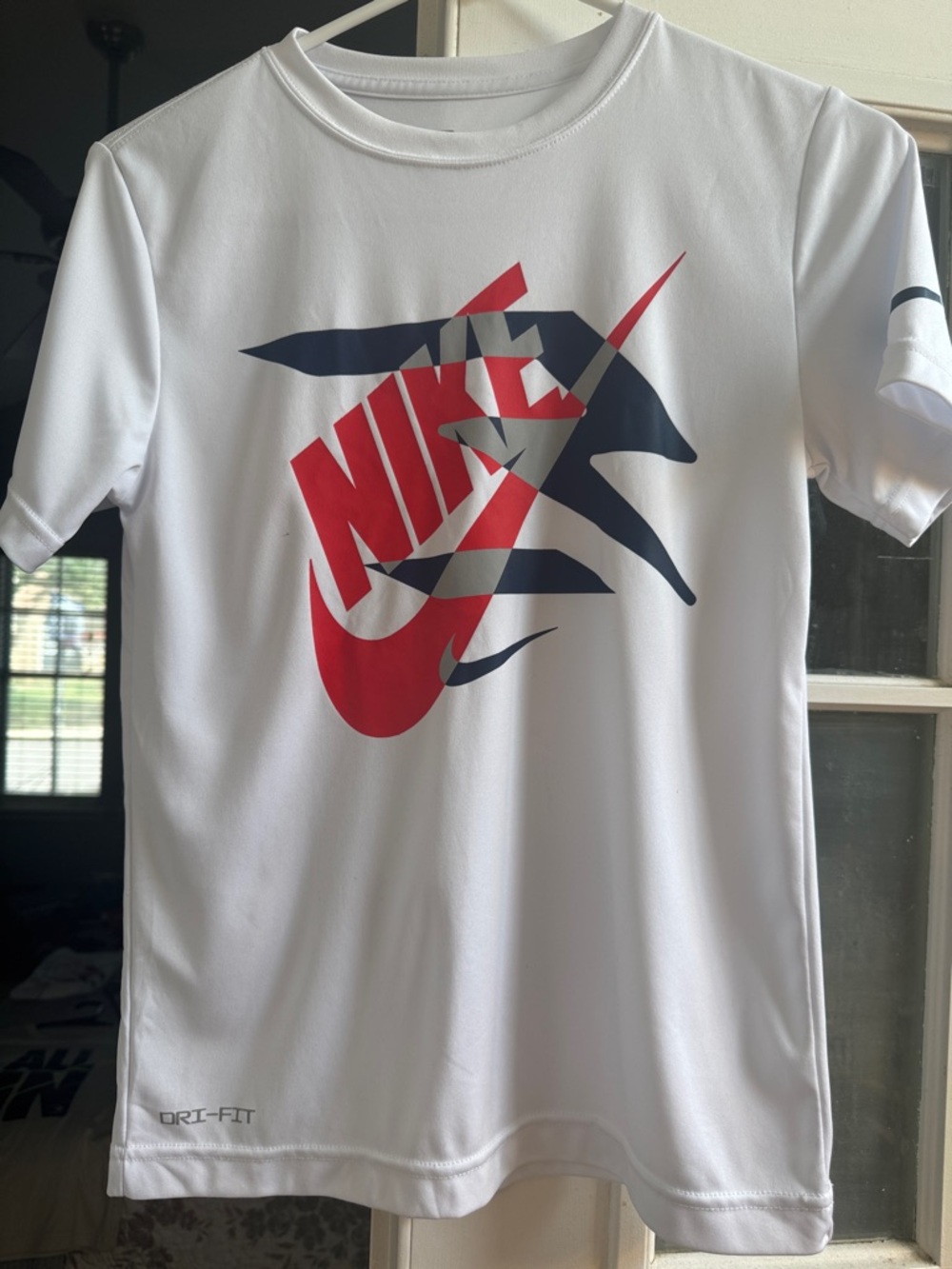 Nike White Performance Tee with Red & Navy Graphic